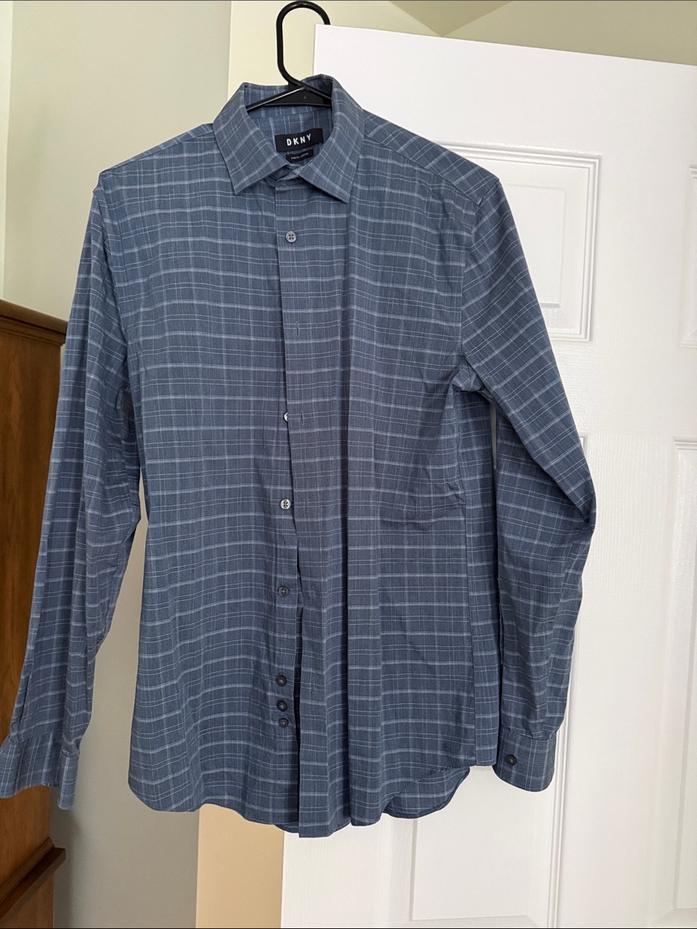 DKNY Men's Slate Blue Plaid Button-Down Shirt